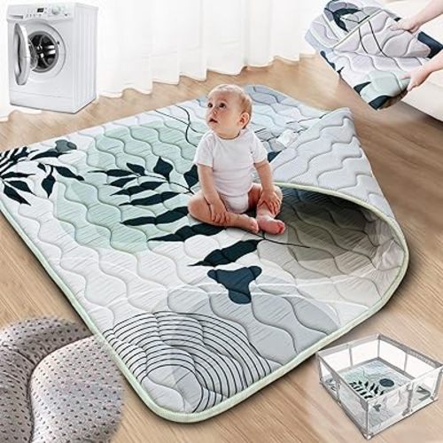 Soft Foam Play Mat, 50x50 Foldable and Washable Crawling Mat for Floor(Green Leaf)