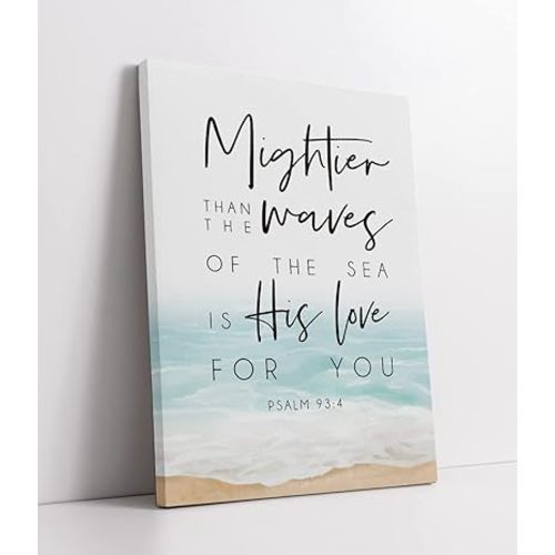 LiTiu Bible Verse Christian Quotes Psalm 93:4 Mightier Than the Waves of the Sea is His Love for You Sign Framed Wall Art Canvas Prints Decor,11x14 in, Artwork Christian Gifts Decorations