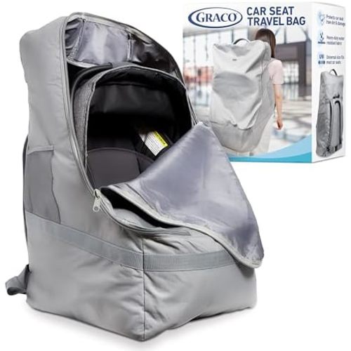 Graco Padded Car Seat Travel Bag & Infant Carrier Backpack, Durable Large Back Pack for Carseats & Booster Seats, Airport Gate Check Bag Luggage, Double Padded Strap, Water Resistant Material, Gray