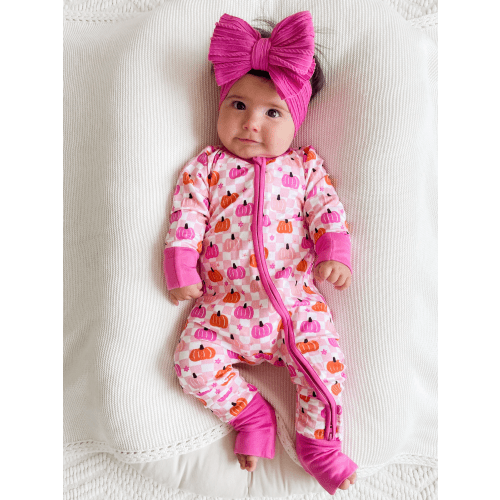 2-Way Convertible Zip Romper, Pumpkin Checkerboard Pink