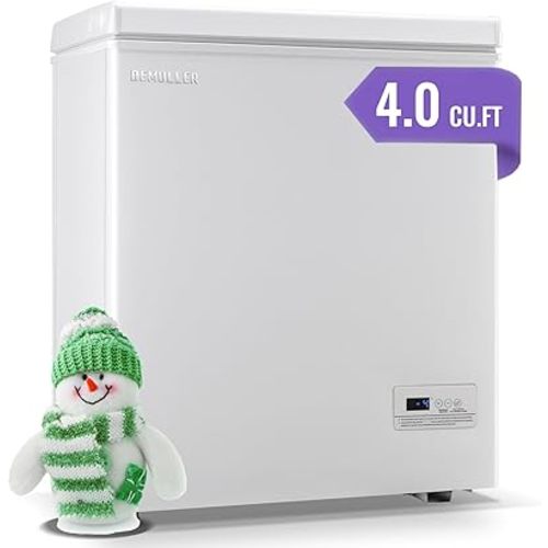 4.0 Cubic Feet Deep Chest Freezer Freezer with Electronic Display Screen Electronic Thermostat Accurate to Every Degree Adjustable Storage Basket WHITE