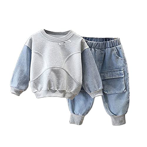 Baby Boys Clothes Toddler Casual Outfits for Children Two Piece Suit Solid Color Sweater+Denim Pants