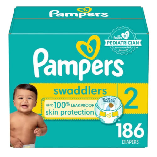 Pampers Baby Diapers - Swaddlers - Size 2, 186 Count, Ultra Absorbent Disposable Infant Diaper