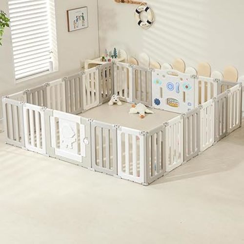 Extra Large Foldable Playpen, 22 Panels, Adjustable Baby Play Yard, Portable Baby Fence - Grey