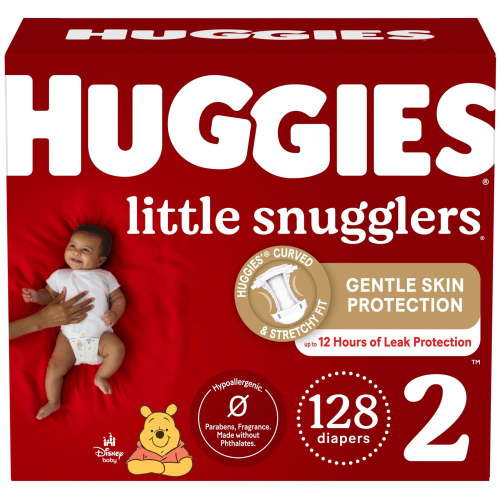 Huggies Little Snugglers Baby Diapers, Size 2, 128 Ct, Leak-Free Protection, Gentle Skin Care, Fragrance Free