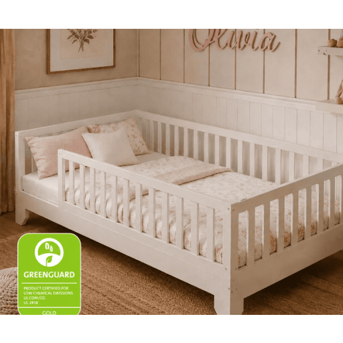 White Montessori Floor Bed With Rails | Twin & Full – Custom Kids Furniture