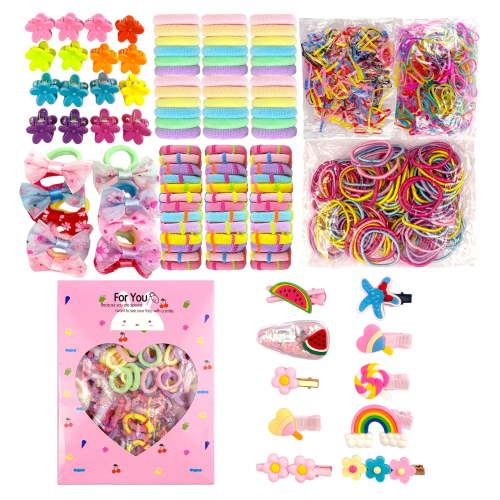 Allhall 839 Pcs Elastic Hair Bands Set, Hair Accessories Ponytail Holders Colorful Rubber Bands Set with 14 pcs Cute Hair Clip for Girls Baby Toddlers