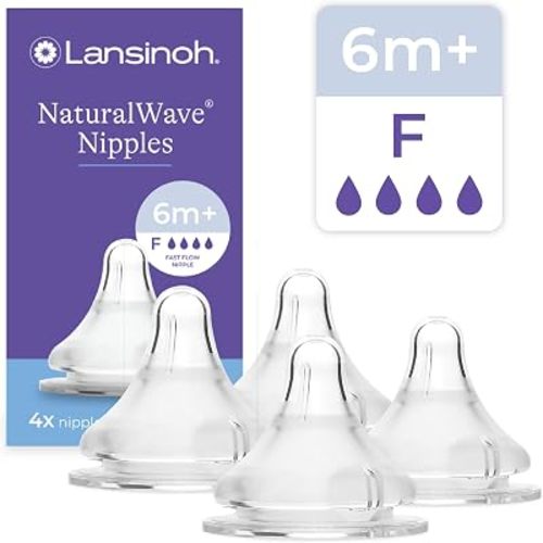 Lansinoh NaturalWave Baby Bottle Nipples, Fast Flow (F), 4 Count
