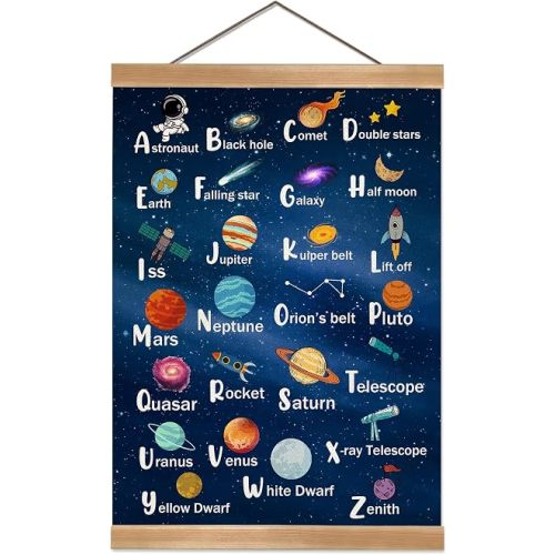 ZTGDA Space Alphabet Poster Set of 1, Children's Room Wall Art, Cosmic ABC Banner Poster, Letter Banner Wall Hanging Decor for Toddler Room Playroom Nursery Wall Classroom Decor 12x16inch (Space ABC)