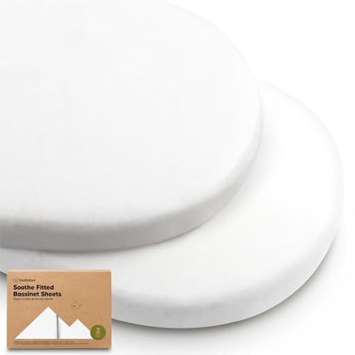 2pk Organic Baby Bassinet Sheets Boys, Girls, Fitted Sheet (Soft White) | 100% Cotton Bassinet Mattress Sheets, Compatible with Halo Bassinest Swivel Sleeper, Graco, Baby Delight, Universal Fitted