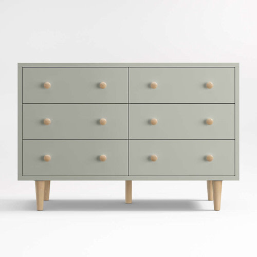 Finn Sage Green Wood Wide 6-Drawer Kids Dresser