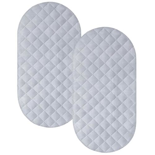 Bassinet Mattress Pad Cover 32"x17", Waterproof Bassinet Mattress Protector | Fit for Hourglass/Oval Bassinet Mattress, Quilted Bassinet Sheets 2 Pack for Boys Girls, White
