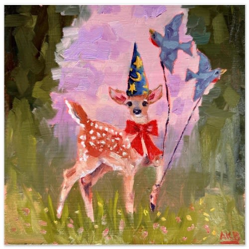 Deer 'Bird Balloons' Art Print: Whimsical Nursery Decor