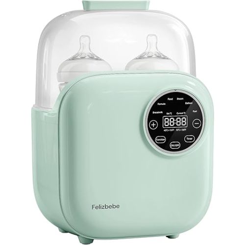 Baby Bottle Warmer, Felizbebe 10-in-1 Double Bottle Warmer for Breastmilk or Formula, Accurate Temperature Control, Timer, Sterili-zing, Defrost, Heat Food, Keep Warm, Breast Milk Warmer for Baby