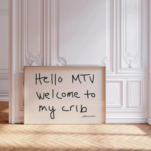 Hi MTV, Welcome to My Crib Horizontal Wall Art, Bauhaus Print, Typography Print, Nursery Decor, Welcome Sign, Mid Century Dorm Room Decor