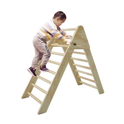 Wooden Pikler Triangle Climber Set for Toddlers, Foldable Montessori Climbing Toy with Adjustable Ramp Indoor Playground