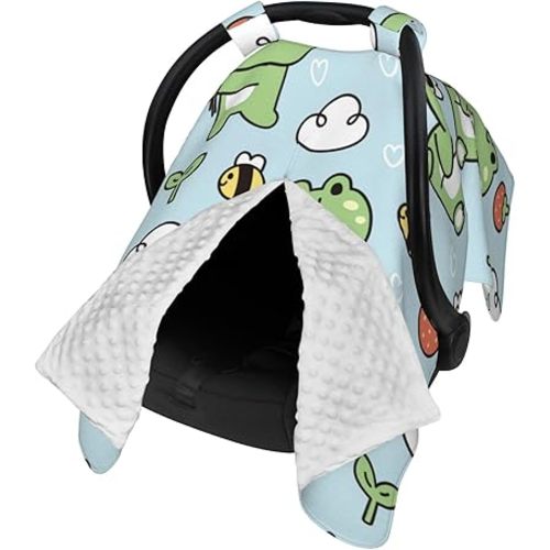 Cute Floral Frog Car Seat Cover Baby Breastfeeding Cover Breathable Peekaboo Opening Car Seat Canopy Baby Carrier Covers, Newborn Boy Girl Shower Gift