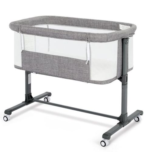 Kinder King Baby Bassinet 2 in 1 Bedside Sleeper,Folding Portable w/Storage Basket All-Sided Mesh 6 Adjustable Height Comfy Mattress