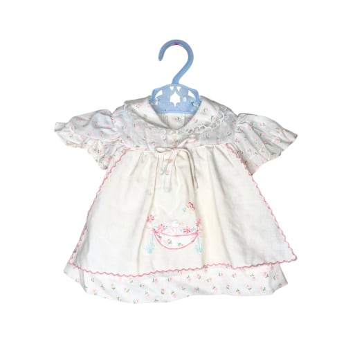 Vtg 60s Tiny Tots Newborn Pinafore Dress Floral Embroidered Duck Easter Cottage