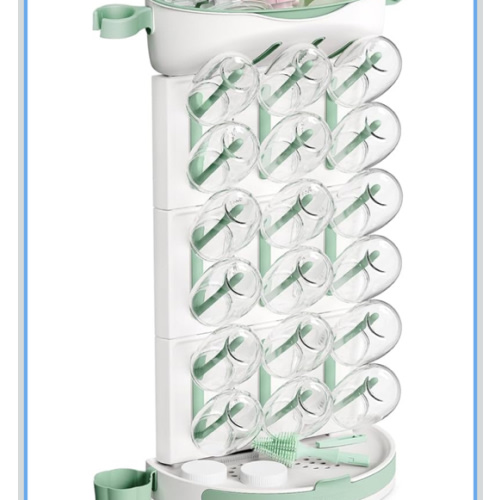 Momcozy Baby Bottle Drying Rack for 18 Bottles, Space Saving Countertop Vertical Rack for Baby Accessories & Pump Parts, Detachable Travel Drying Rack with Brush Holder