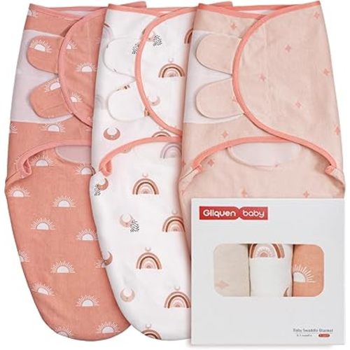 GLLQUEN BABY 3-Pack Baby Swaddle Sleep Sacks for Newborn - Baby Swaddles 3-6 Months, Infant Swaddling Sack, Rainbow & Sun, Newborn Swaddle Blanket Wrap(Medium/Large)