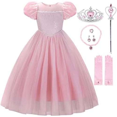 JerrisApparel Girls Princess Dress Puff Sleeve Princess Costume with Accessories