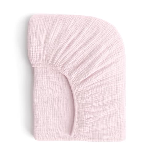 ROMY RO Muslin Crib Sheets, 100% Organic Cotton, Breathable and Ultra-Soft, Standard Crib Sheet Mattress (28"x 52") for Girls and Boys, Neutral Fitted Baby Crib Sheet (Light Pink)