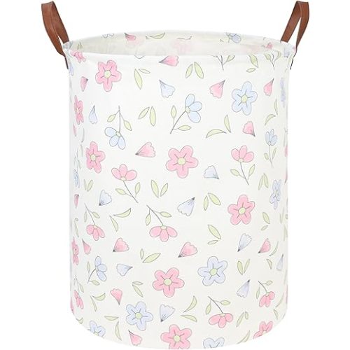 Flower Patter Laundry Hamper,Girls Laundry Basket,Waterproof foldable kid's laundry basket,Baby Girls Nursery Hamper,Gift Baskets, Girls Room Decor(Blue flower)