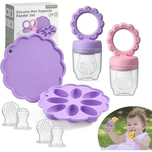 Mangeoire à fruits pour bébé et mini bac à glace en silicone sans BPA pour une alimentation sûre des aliments solides, moules à glace au lait maternel pour soulager le refroidissement, 4 mois et plus