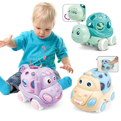 Baby Toy Cars for 1 Year Old, Toddler Soft Trucks Rattle Infant Toy 6-12 Months Boy Girl, 3 Pack Friction Powered Vehicle First Birthday for Kids