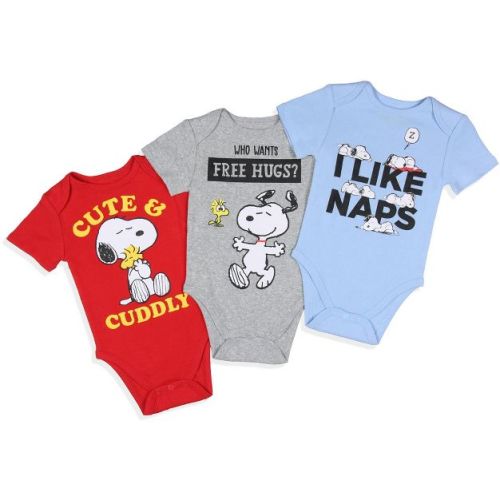 Peanuts Infant Boys' Girls' Snoopy and Woodstock Sleeper 3 Pack Sleep Pajama Multicolored