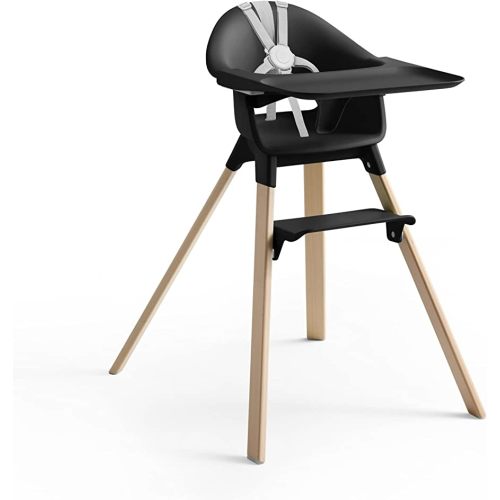 Stokke Clikk High Chair, Black Natural - All-in-One High Chair with Tray + Harness - Light, Durable & Travel Friendly - Ergonomic with Adjustable Features - Best for 6-36 Months or Up to 33 lbs