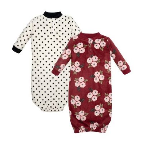 Hudson Baby Infant Girls Fleece Gowns, Burgundy Floral, Preemie-Newborn