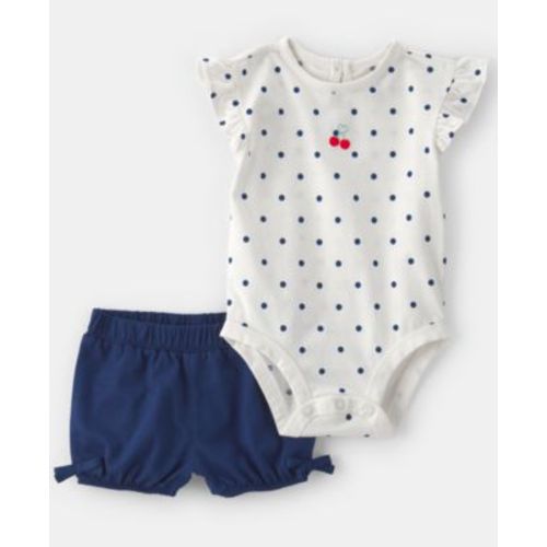 Baby Girls' Cherry Polka Dots Short-Sleeve Bodysuit & Shorts, 2-Piece Set