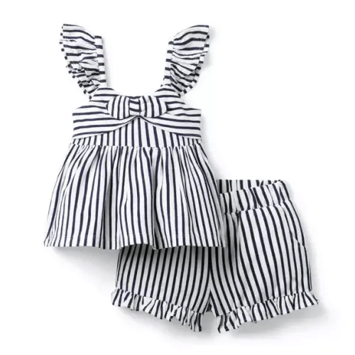 Girl Maritime Navy Stripe Striped Flutter Sleeve Matching Set by Janie and Jack