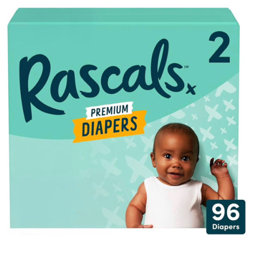 Rascals Premium Absorbent Baby Diapers with Deep Pocket and Triple Leak Guards for Blowout Protection (2-96ct)