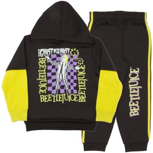 Warner Bros Beetlejuice Boys Matching Sets Pullover Hoodie and Pants Fleece Set for Boys 2 Piece Bundle with Graphic Print