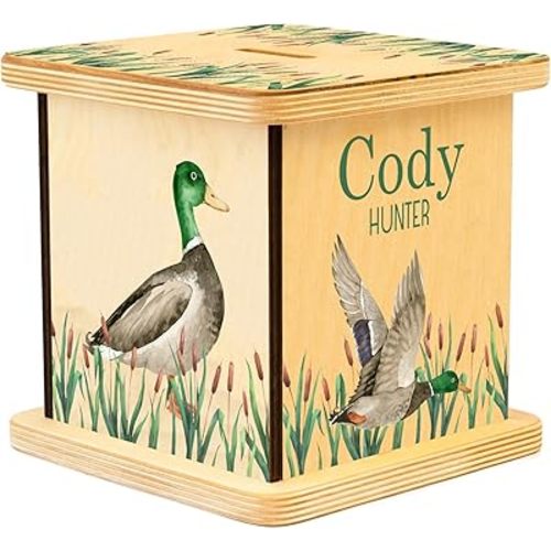 Personalized Piggy Bank, Wooden Piggy Banks for Kids, Personalized Piggy Bank for Boys, Money Bank for Girls, Gifts for Baby Boys and Girls (Mallard Duck)