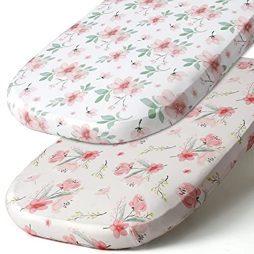 Stretch Fitted Bassinet Sheet Set BROLEX 2 Pack Cradle Sheets for Bassinet Pad/Mattress,Unisex Boys Girls,Ultra Soft,Pink Blossom