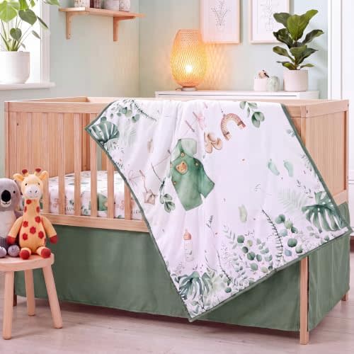 Tiamon 3 Piece Eucalyptus Crib Bedding Set with Quilt, Sheet and Skirt