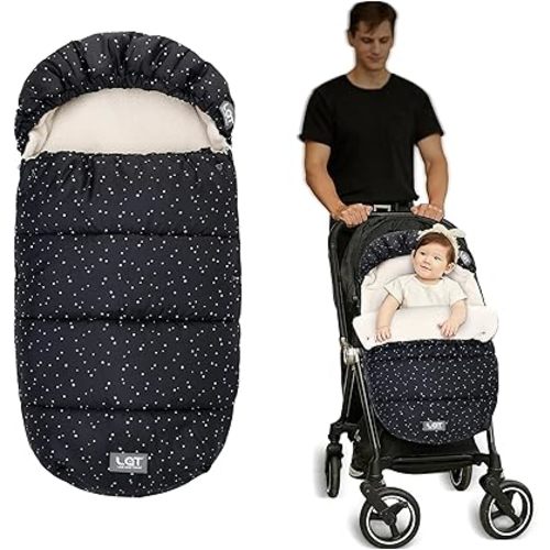 LAT Baby Warm Bunting Bag Universal,Stroller Sleeping Bag Cold Weather,Waterproof Toddler Footmuff(Detachable,Black+White Stars)