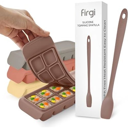 Baby Food Meal Prep Set with Silicone Topping Spatula, 4 Pack 12-Cavity Platinum Silicone Freezer Trays with Lids, 0.5 oz Portions, Made in Korea