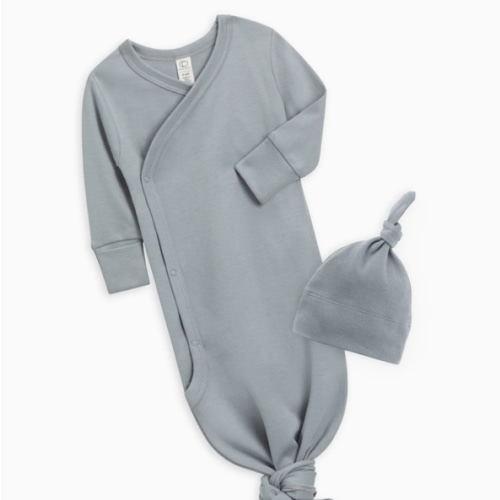 Colored Organics Kimono Gown And Hat Set | 0-3 Months | Mist