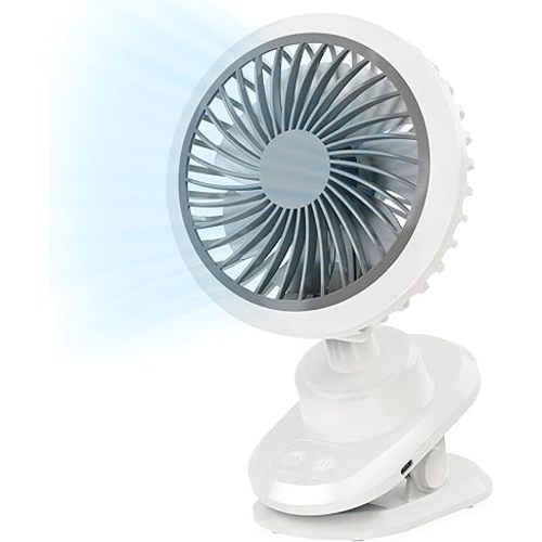 Rechargeable Oscillating Desk Clip on Fan (10000mAh),Small USB Personal Fans,6-Inch Portable Quiet,5-Speed Strong Wind,Sturdy Clip,for Office/Bedroom/Room/Camping/Travel/Tent/Stroller/Outdoor.White