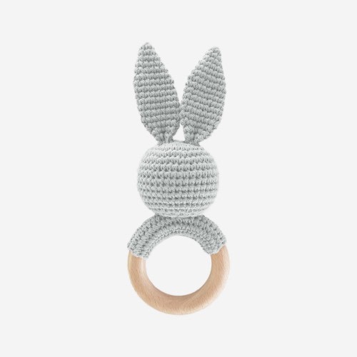 Cotton Crochet Rattle Teether Bunny, Grey