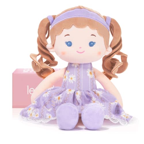 LeyaDoll Soft Plush Baby Doll 12'', First Rag Doll for 1 Year Old Girl Gift | Pink Gift Box Included, Bedtime Buddy for Infants, Embroidered Face & Buttery Soft, Machine Washable