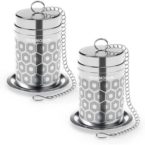 2 Pack Reinmoson Tea Strainers for Loose Tea, Extra Fine Mesh Tea Infuser, 304 Stainless Steel & Updated Slim Threaded Lid, Loose Leaf Tea Steeper for Black Tea, Rooibos, etc