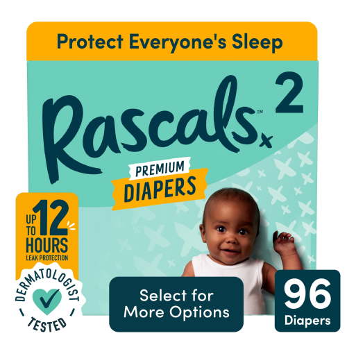 Rascals Premium Absorbent Baby Diapers Size 2, 96 Count
