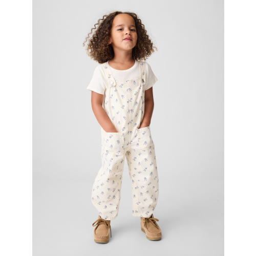 Toddler Floral Denim Horseshoe Overalls