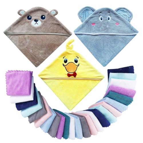 3 Pack Baby Hooded Bath Towel with 24 Count Washcloth Sets for Newborns Infants & Toddlers, Boys & Girls - Baby Registry Search Essentials Item - Dog, Panda, Bee